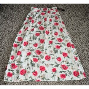 NWT Vintage Jaclyn Smith women's Cream‎ with pink flowers maxi skirt size medium